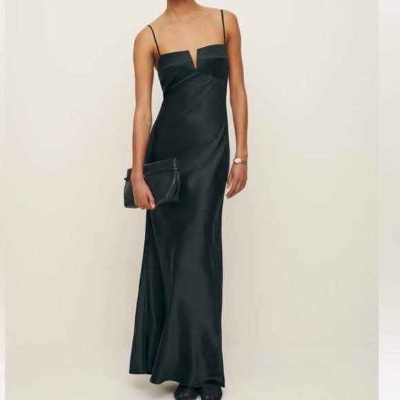 Reformation Brie Silk Maxi Dress in Black 2